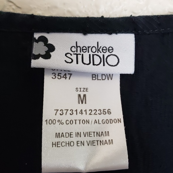 Cherokee Studio 100% Cotton Black Square Neck Babydoll Scrub Top - Womens Medium - Picture 7 of 8